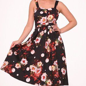 Hearts & Roses London Size 14 Black/Pink/Green/Pink Nocturnal Blossom Dress